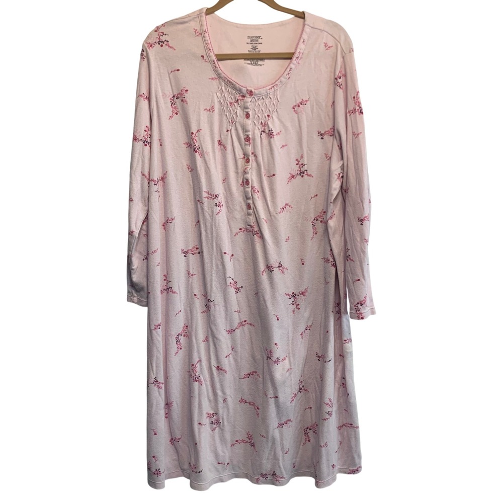 Simply Basic Nightgown 3X Pink Floral Smocked Long Sleeve Sleepwear Soft Girl